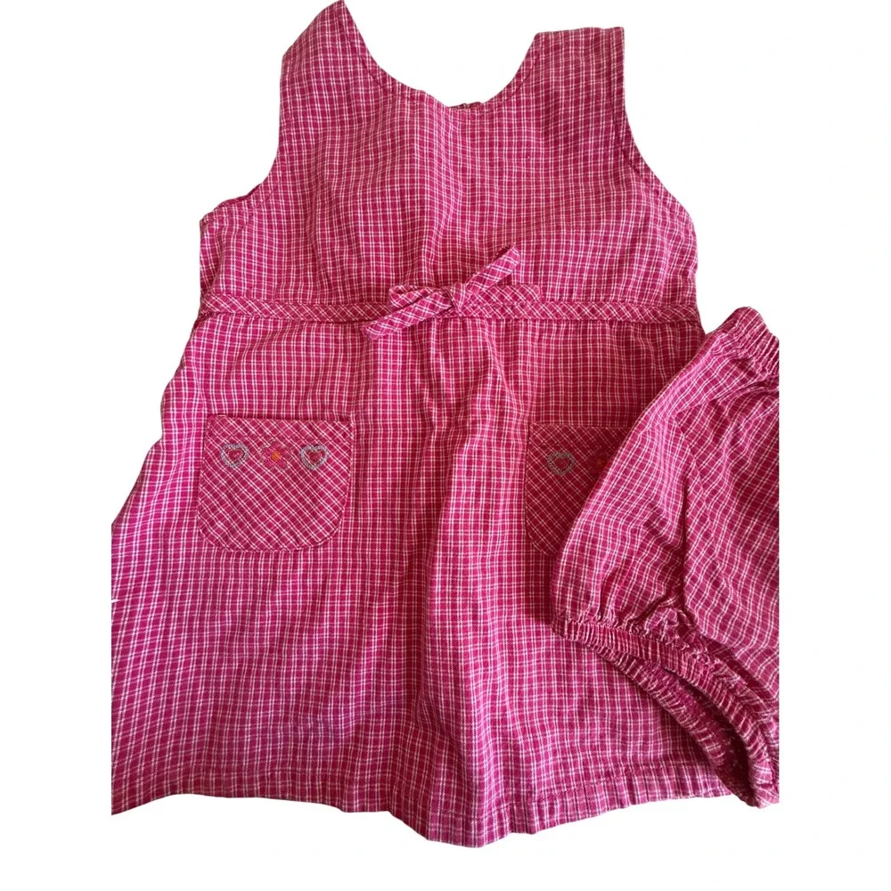 OshKosh B'gosh Dress Set‎ Baby Girls 18M Pink Plaid Vintage Gingham Bloomers 2pc